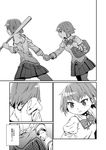  bad_id bad_pixiv_id bag baseball_bat comic dual_persona greyscale hair_ornament hairclip holding_hands mahou_shoujo_madoka_magica miki_sayaka monochrome multiple_girls oda_takayuki running school_bag school_uniform short_hair translated 