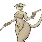 anthro clothing cougar cowboy_hat dual_wielding felid feline female gun gunslinger hat headgear headwear hi_res holding_object holding_weapon leotard mammal ranged_weapon rhainbowmetall schofield_revolver smith_&amp;_wesson solo weapon