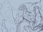 ambiguous_gender belly_scales dragon feral horn khyaber mane membrane_(anatomy) membranous_wings monochrome mythological_creature mythological_scalie mythology outside ridged_horn rock scales scalie sharp_teeth sketch solo teeth wings