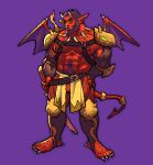  1boy abs absurdres armpit_hair armpit_hair_peek bara bare_pectorals beard chest_harness claws colored_skin demon_boy demon_horns facial_hair flaccid foot_hair full_beard full_body hairy harness highres holding holding_sword holding_weapon horns huge_eyebrows jewelry katana kemonamon large_pectorals male_focus mature_male monster_boy muscular muscular_male navel navel_hair necklace nipples original pectorals pelvic_curtain red_skin revealing_clothes short_hair solo standing stomach strongman_waist sword thick_arm_hair thick_beard thick_chest_hair thick_leg_hair thick_thighs thighs tooth_necklace tsurime weapon 
