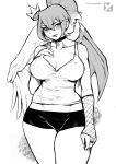 angel big_breasts bottomwear breasts choker clothed clothing crown demon female fishnet hair headgear hotpants humanoid hybrid jewelry monochrome necklace nephilim ponytail raven_(raven) shorts solo succubus xcrawlerdev