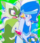 ambiguous_gender anthro beak duo floragato generation_9_pokemon hand_holding hi_res nintendo pokemon pokemon_(species) quaxwell slcn040 yo-yo