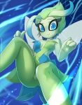 anthro blue_eyes blush breasts butt celebi clothing female generation_2_pokemon green_eyes green_hair hair hi_res humanoid insect_wings legendary_pokemon looking_at_viewer nintendo pokemon pokemon_(species) rilex_lenov small_breasts solo thick_thighs wings