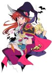  bat_(animal) blonde_hair gourry_gabriev halloween hat highres lina_inverse non-web_source orange_hair slayers sweatdrop witch_hat yo-co 