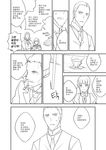  bad_id bad_pixiv_id bow comic cup facial_hair formal gloves greyscale korean lineart long_hair male_focus monochrome montanyaoh multiple_boys necktie original otoko_no_ko popped_collar steam suit sweatdrop teacup translation_request vest 