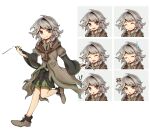  1other androgynous ascot boli_yan_moni_qi brown_ascot brown_coat coat expressions grey_eyes grey_hair harukawa_moe_(style) highres houlen_yabusame layered_sleeves len&#039;en long_sleeves open_mouth other_focus short_hair short_hair_with_long_locks short_over_long_sleeves short_sleeves shorts smile 