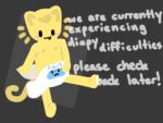 4:3 ageplay anthro blush blush_lines bottomwear clean_diaper clothed clothing diaper diaper_only error_message felid feline female fur infantilism mammal nipples padding roleplay sillykitty1413 simple_background simple_eyes sitting solo text topless wearing_diaper whiskers