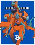  alien black_sclera blue_background blue_skin colored_sclera colored_skin deoxys deoxys_(attack) deoxys_(defense) deoxys_(normal) deoxys_(speed) gogot highres orange_skin pokemon pokemon_(creature) tentacles white_eyes 