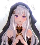  bare_shoulders buu_(buu02) choker hair_ornament hair_over_shoulder own_hands_clasped own_hands_together purple_eyes re:zero_kara_hajimeru_isekai_seikatsu satella_(re:zero) solo_focus star_(symbol) star_hair_ornament veil water_drop 