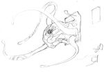  circle concept_art digimon eater_(digimon) eater_(purebreed_mode) eldritch_abomination floating monochrome monster official_art simple_background swimming tentacles traditional_media white_background 