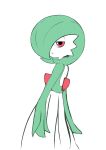  1girl absurdres arms_at_sides bob_cut closed_mouth colored_skin commentary_request flat_color from_side gardevoir green_hair green_skin hair_over_one_eye half-closed_eyes highres looking_at_viewer multicolored_skin one_eye_covered pokemon pokemon_(creature) short_hair simple_background solo standing two-tone_skin wa_aki_(gahara) white_background white_skin 