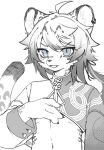 anthro asian_clothing chinese_clothing claws clothed clothing dipstick_tail east_asian_clothing felid fingers fur hair hi_res inner_ear_fluff kemono kuromu male mammal markings navel pantherine pupils slit_pupils snow_leopard solo tail tail_markings tuft
