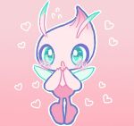  alternate_color blush celebi fairy_wings green_eyes heart moon_coco no_humans open_mouth pink_background pokemon pokemon_(creature) shiny_pokemon simple_background wings 