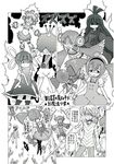  accelerator afro bad_id bad_pixiv_id bangs blunt_bangs charlotte_(madoka_magica) comic crown dress_shirt familiar_(madoka_magica) greyscale grin highres kosshii_(masa2243) long_hair mahou_shoujo_madoka_magica monochrome shirt short_hair skirt sleeves_past_wrists smile striped striped_sweater sweater to_aru_majutsu_no_index translated twintails wings 