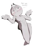 ambiguous_gender anthro blob_creature blush blush_lines dialogue dirty_talk girly half-closed_eyes hi_res humanoid kogito lying narrowed_eyes on_back skinny solo speech_bubble white_blob(kogito) white_body white_skin