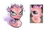 ambiguous_gender antennae_(anatomy) armless blueeyjayzilla curled_tail feral fin fish hasbro hi_res legless littlest_pet_shop lps_704 marine pink_body pink_scales real reference_image scales seahorse smile snout solo syngnathid syngnathiform tail toy unusual_eyes unusual_iris