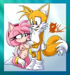 age_difference amy_rose anthro balls bedroom_eyes blue_eyes canid canine clothed clothing duo eulipotyphlan fellatio female fox fur genitals green_eyes hedgehog hi_res holding_balls kissing kneeling male male/female mammal meyk miles_prower narrowed_eyes nervous oral orange_body orange_fur partially_clothed penile penis penis_kissing pink_body pink_fur seductive sega sex sonic_the_hedgehog_(series) worried younger_male