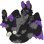 4_toes avian balls beak black_body blush egg feathered_wings feathers feet genitals gryphon inflation knot mythological_avian mythological_creature mythology nipples oviposition penile_spines penis purple_eyes symrea toes wings