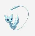  alternate_color animal_ears blue_eyes blue_skin cat_ears closed_mouth colored_skin commentary_request floating highres looking_at_viewer mew_(pokemon) no_humans pokemon pokemon_(creature) shiny_pokemon simple_background tail tapi_bird25 white_background 
