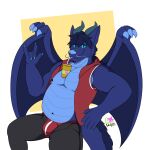 anthro belly belly_scales beverage big_belly blue_body blue_eyes bottomwear boxer_briefs boxers_(clothing) bulge christopher_wyvern claws clothed clothing dragon hand_sign hands-free_bubble_tea hi_res horn looking_at_viewer male membrane_(anatomy) membranous_wings meme milkshake musclegut muscular mythological_creature mythological_scalie mythology navel nipple_fetish nipple_piercing nipples open_bottomwear open_clothing open_pants open_shirt open_topwear pants pecs piercing ravenfox-san red_clothing scales scalie shirt sipping sleeveless_hoodie slightly_chubby slightly_chubby_male solo straw_in_mouth topwear underwear wing_claws wings