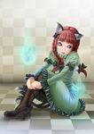  animal_ears bad_anatomy braid cat_ears cat_tail ciciamo hair_ribbon high_heels highres kaenbyou_rin multiple_tails pantyhose purple_eyes red_hair ribbon shoes short_hair solo tail touhou twin_braids twintails 