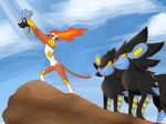  bad_pixiv_id day gen_4_pokemon infernape luxray nekomoku no_humans parody pokemon pokemon_(creature) shinx sky the_lion_king 