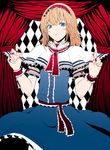  alice_margatroid blonde_hair blue_eyes capelet face hairband hands sabiirodoramu short_hair smile solo touhou white_capelet 
