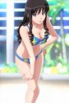  amagami bikini black_hair blue_eyes breasts cleavage hand_on_hip highres jpeg_artifacts leaning_forward legs long_hair medium_breasts morishima_haruka non-web_source screencap solo stitched swimsuit third-party_edit 