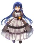 1girl bow brown_dress dairoku_ryouhei dress dress_bow dress_flower flower frilled_dress frills full_body hair_bow highres long_hair long_sleeves looking_at_viewer puffy_long_sleeves puffy_sleeves rosalia_moondrop shimotsukishin smile solo standing transparent_background very_long_hair yellow_eyes yellow_flower 