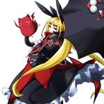  :3 :p bangs bat black_capelet black_umbrella blazblue blazblue:_continuum_shift blonde_hair blunt_bangs blush_stickers capelet cat cross flying frills from_behind gii gothic hair_ribbon katou_yuuki long_hair looking_back nago o_o official_art parasol rachel_alucard red_eyes red_skin ribbon skirt solo standing tongue tongue_out transparent_background twintails umbrella very_long_hair 
