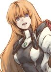  1girl blue_eyes commentary_request elhaym_van_houten hair_between_eyes high_collar long_hair looking_at_viewer open_mouth orange_hair sidelocks simple_background sketch smile solo upper_body white_background xenogears yokutsuki_noa 