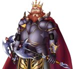  1boy armor axe battle_axe beard breastplate brown_eyes brown_hair cape chainmail crown dual_wielding dwarf facial_hair game_asset gauntlets gem gold_trim holding holding_axe holding_weapon large_variant_set looking_at_viewer male_focus mustache non-web_source official_art orange_hair red_cape red_hair self-datamine shoulder_armor sigmund_musbelheim simple_background solo standing tachi-e taima_seikou_alice transparent_background variant_set weapon zol 