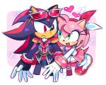  1boy 1girl amy_rose chao_(sonic) cropped_legs ear_piercing epaulettes eyewear_on_head furry furry_female furry_male gloves green_eyes heart highres kaob1112 looking_at_another official_alternate_costume piercing red-tinted_eyewear red_eyes shadow_the_hedgehog smile sonic_(series) sonic_forces:_speed_battle sunglasses tail tinted_eyewear white_gloves 