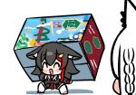  2girls :d animal_ear_fluff animal_ears black_hair black_shirt black_skirt bow box commentary_request fox_ears fox_girl hair_between_eyes hair_ornament hololive kumarang multiple_girls ookami_mio ookami_mio_(1st_costume) package red_bow sailor_collar shirakami_fubuki shirakami_fubuki_(1st_costume) shirt simple_background skirt smile white_background white_hair white_sailor_collar wolf_ears wolf_girl 