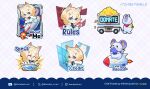  1girl :3 :d absurdres animal_ear_fluff animal_ears black_leotard blonde_hair blue_eyes braid breasts cart cat_ears cat_girl chibi chibi_only closed_eyes closed_mouth clothing_cutout coin discord_logo double-parted_bangs english_text gold_coin hair_between_eyes hair_ornament hairclip halo halo_behind_head highres holding holding_coin holding_pointer holographic_interface kaneko_lumi kaneko_lumi_(4th_costume) leotard long_hair looking_at_viewer marten_(kaneko_lumi) multiple_views neckerchief open_clothes open_mouth parallel_hairclips phase_connect plaid_background planet planetary_ring pointer red_neckerchief riding_rocket rocket_ship seven-segment_display shinkiyoshii sitting smile space spacecraft spacesuit star_(symbol) star_hair_ornament star_halo tail twitch_logo twitch_username twitter_username twitter_x_logo underboob underboob_cutout v vgen_logo vgen_username virtual_youtuber walking window yellow_halo youtube_logo youtube_username 