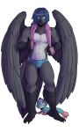 3:5 abs alpha_channel anthro avencri avian back_wings beak ben_(avencri) big_wings bird black_beak black_body blue_eyes blue_hair border bulge claws clothed clothing corvid corvus_(genus) countershade_torso countershading crow feathered_wings feathers finger_claws hair hallux male muscular oscine passerine pecs scuted_arms scuted_legs scutes solo standing toe_claws transparent_border underwear underwear_only white_torso wings