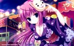  blue_eyes cleavage japanese_clothes kimono long_hair mask purple_hair stars tagme yukata yukie 