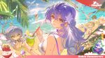  2girls 4boys aventurine_(honkai:_star_rail) aventurine_(waveflair)_(honkai:_star_rail) beach bikini bird black_hair blonde_hair blue_hair boothill_(honkai:_star_rail) breasts brother_and_sister character_name chibi chinese_commentary cloud commentary_request cowboy_hat cup dan_heng_(honkai:_star_rail) drink drinking_glass drinking_straw eyewear_on_head facial_mark green_eyes hair_between_eyes hair_ornament hair_over_one_eye halo halo_behind_head hat head_wings heart heart_facial_mark highres holding holding_cup holding_drink honkai:_star_rail honkai_(series) long_hair looking_at_viewer march_7th_(honkai:_star_rail) mark_under_eye medium_breasts moehikaru multicolored_hair multiple_boys multiple_girls ocean official_alternate_costume outdoors parted_lips robin_(honkai:_star_rail) robin_(summeretto)_(honkai:_star_rail) sharp_teeth shore short_hair siblings sky starfish_hair_ornament sunday_(honkai:_star_rail) sunglasses swimsuit teeth tinted_eyewear two-tone_hair water white_bikini white_hair white_wings wings yellow_eyes 