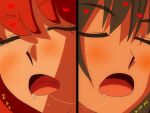  2girls after_kiss black_hair blush closed_eyes commentary_request heart karuta_(karuta01) lara_(sayonara_lara) multiple_girls ootsu_mari open_mouth red_hair saliva saliva_trail sayonara_lara sleeping stitched_tongue tongue yuri zzz 
