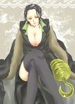  black_hair black_legwear breasts cleavage genderswap genderswap_(mtf) highres hook_hand large_breasts one_piece reito short_hair sir_crocodile smile solo thighhighs yellow_eyes 