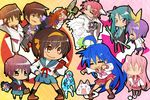  asahina_mikuru asakura_ryouko bloomers chibi cosplay crossover glasses gym_uniform hatsune_miku hiiragi_kagami hiiragi_tsukasa izumi_konata kogami_akira koizumi_itsuki kyon lucky_star maid nagato_yuki parody seifuku shiraishi_minoru suzumiya_haruhi suzumiya_haruhi_no_yuuutsu takara_miyuki thigh-highs 