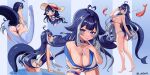  1girl absurdres ahoge ass barefoot between_breasts bikini blue_bikini blue_collar blue_hair blue_one-piece_swimsuit blue_sailor_collar blue_skirt blue_thighhighs body_markings breasts cetacean_tail chibi chibi_inset cleavage collar facial_mark feet fins fish_tail from_side full_body heart heart_ahoge highres indie_virtual_youtuber jozeff large_breasts long_hair looking_at_viewer multicolored_hair multiple_views one-piece_swimsuit orca_girl purple_eyes sailor_collar shirt shrimp shylily sideboob skirt standing swimsuit tail thighhighs thighs virtual_youtuber white_hair white_shirt 