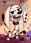 101_dalmatian_street 101_dalmatians absurd_res canid canine canis collar dalmatian dialogue disney dolly_(101_dalmatians) domestic_dog female feral fur hi_res looking_at_viewer mammal pkbr4insh0ck_(artist) solo spots text tongue tongue_out unimpressed white_body white_fur