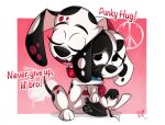 101_dalmatian_street 101_dalmatians blush canid canine canis cherry collar dalmatian deepak_(101_dalmatians) disney domestic_dog duo eyes_closed female feral food fruit fur hi_res hug male male/female mammal peace_symbol pkbr4insh0ck_(artist) plant spots text white_body white_fur wisnia_(pkbr4insh0ck)