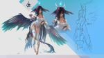  1girl black_feathers black_hair black_sclera black_wings blue_eyes blue_fire breasts chest_markings cleavage colored_sclera dragon_ears dress facial_mark feathers feet fire garter_straps hair_over_one_eye henrie_(henriehour) highres horns indie_virtual_youtuber large_breasts long_hair multicolored_hair multiple_horns multiple_views official_alternate_costume official_art panties pink_hair reference_sheet second-party_source streaked_hair tail thighhighs thighs toeless_legwear torn_clothes torn_dress torn_thighhighs trickywi underwear virtual_youtuber white_dress white_panties white_thighhighs wings yellow_eyes 