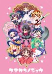  chibi hakurei_reimu hijiri_byakuren houjuu_nue kilkennycat kirisame_marisa kochiya_sanae kumoi_ichirin light_particles multiple_girls nazrin star striped striped_background toramaru_shou touhou undefined_fantastic_object unzan 