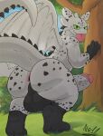 absurd_res against_natural_surface against_surface against_tree anus backsack balls big_balls big_butt big_feet big_penis big_tail big_tongue black_feet black_hands black_spots bottom_heavy butt claws darkened_balls darkened_genitalia dragon dreamworks european_mythology feet feral finger_claws foreskin freckled_butt freckles fury_(httyd) genitals grass green_eyes hi_res how_to_train_your_dragon huge_balls huge_butt huge_penis larger_male looking_at_viewer looking_back male markings mythological_creature mythological_scalie mythology n31l night_fury outside penis perineum plant presenting presenting_hindquarters rear_view retracted_foreskin scalie seductive silly silly_face size_difference solo spots spotted_body tail thick_penis thick_tail thick_thighs tongue tongue_out toothless tree western_dragon white_body wide_hips wings