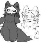 1:1 2026 4_fingers ambiguous_anthro ambiguous_gender anthro big_tail biped black_body black_ears black_fur black_inner_ear black_pawpads black_sclera black_tail blush blush_stickers canid canine canis changed_(video_game) cheek_tuft chibi crotch_tuft digital_media_(artwork) facial_tuft featureless_crotch fingers flat_colors fluffy fluffy_chest fluffy_tail front_view full-length_portrait fur glistening glistening_pawpads greyscale hi_res kemono looking_at_viewer mammal mask monochrome monotone_body monotone_fur monotone_tail navel nude open_mouth pawpads portrait puro_(changed) saddu signature simple_background sketch solo standing tail tuft white_background white_eyes wolf