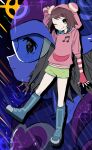  1girl :p ;p assault_visor blonde_hair blue_boots blush boots commentary dual_persona fingerless_gloves gloves green_eyes green_shorts harp_note_(mega_man) helmet highres hood hood_up hoodie koshianpancake mega_man_(series) mega_man_star_force_(series) one_eye_closed pink_gloves pink_hoodie red_hair short_hair shorts sonia_strumm_(mega_man) tongue tongue_out 
