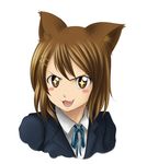  1girl :3 animal_ears blazer cat_ears drawfag fang highres hirasawa_yui ikeda_kana jacket k-on! non-web_source parody saki sakuragaoka_high_school_uniform 